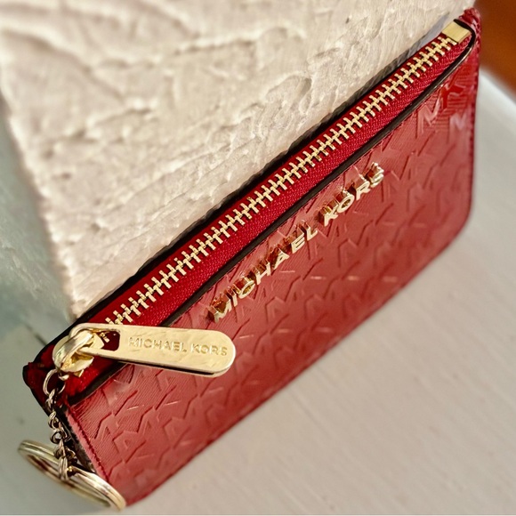 Michael Kors Small Jet Set Travel Pouch with ID Window | Embossed Red MK - Picture 3 of 4